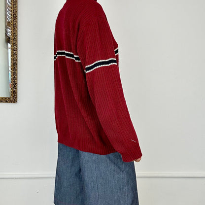 red vintage nike zip up knit jumper