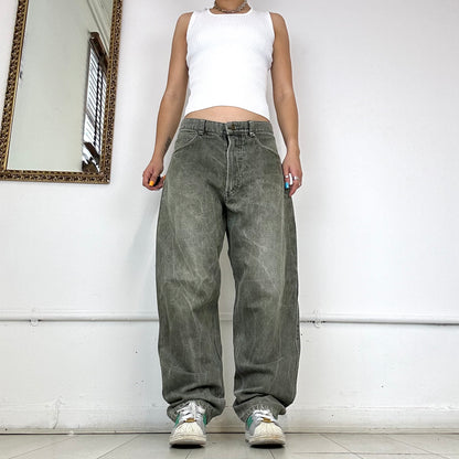 khaki washed baggy denim jeans