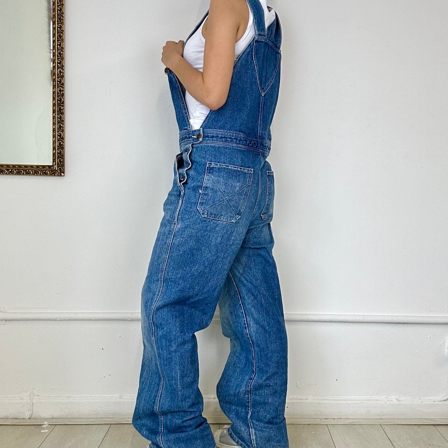 mid wash baggy dungarees