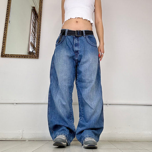 wide leg baggy embroidered jeans