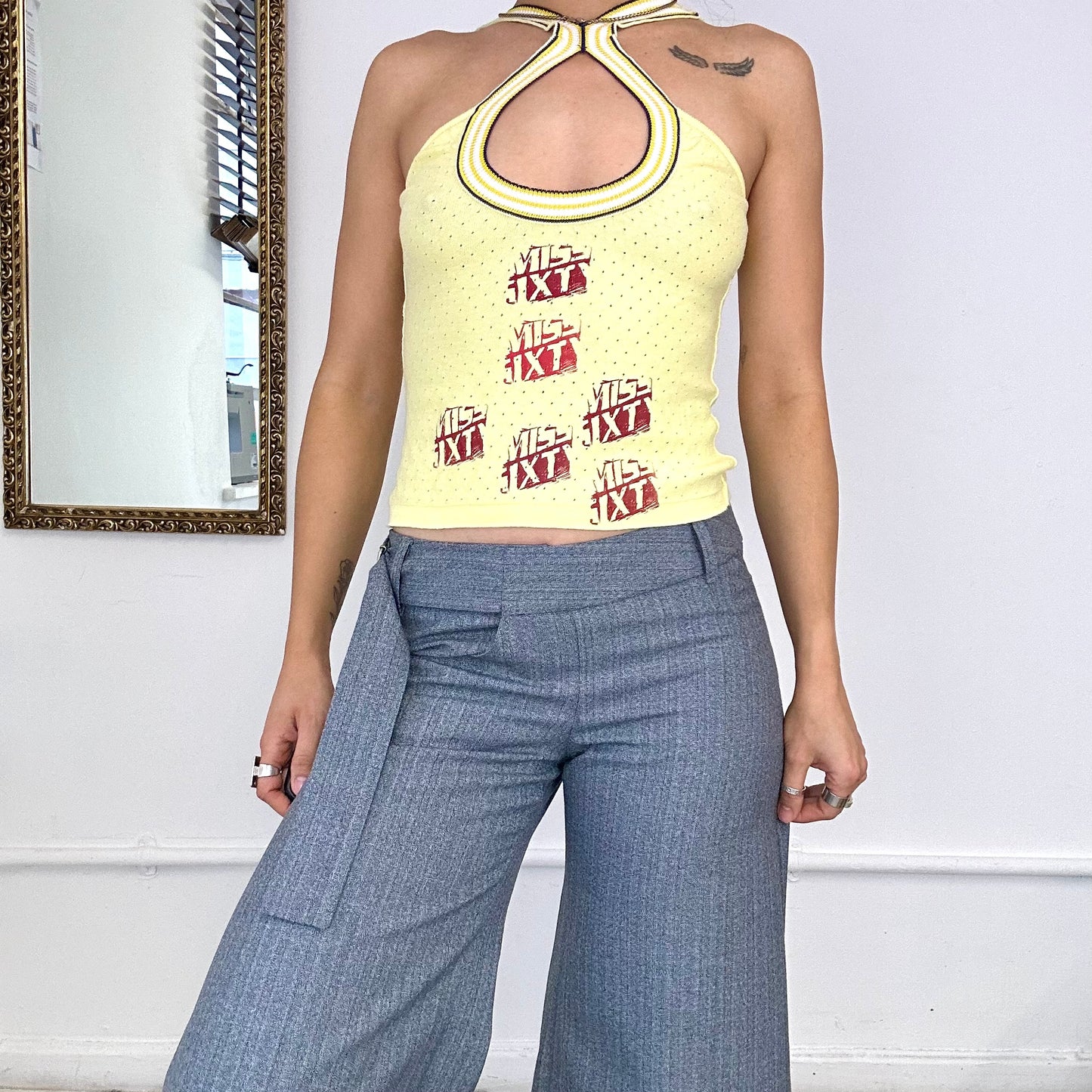 vintage yellow miss sixty halter neck clasp top