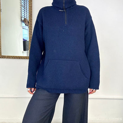 vintage navy chunky knit quarter zip by schott