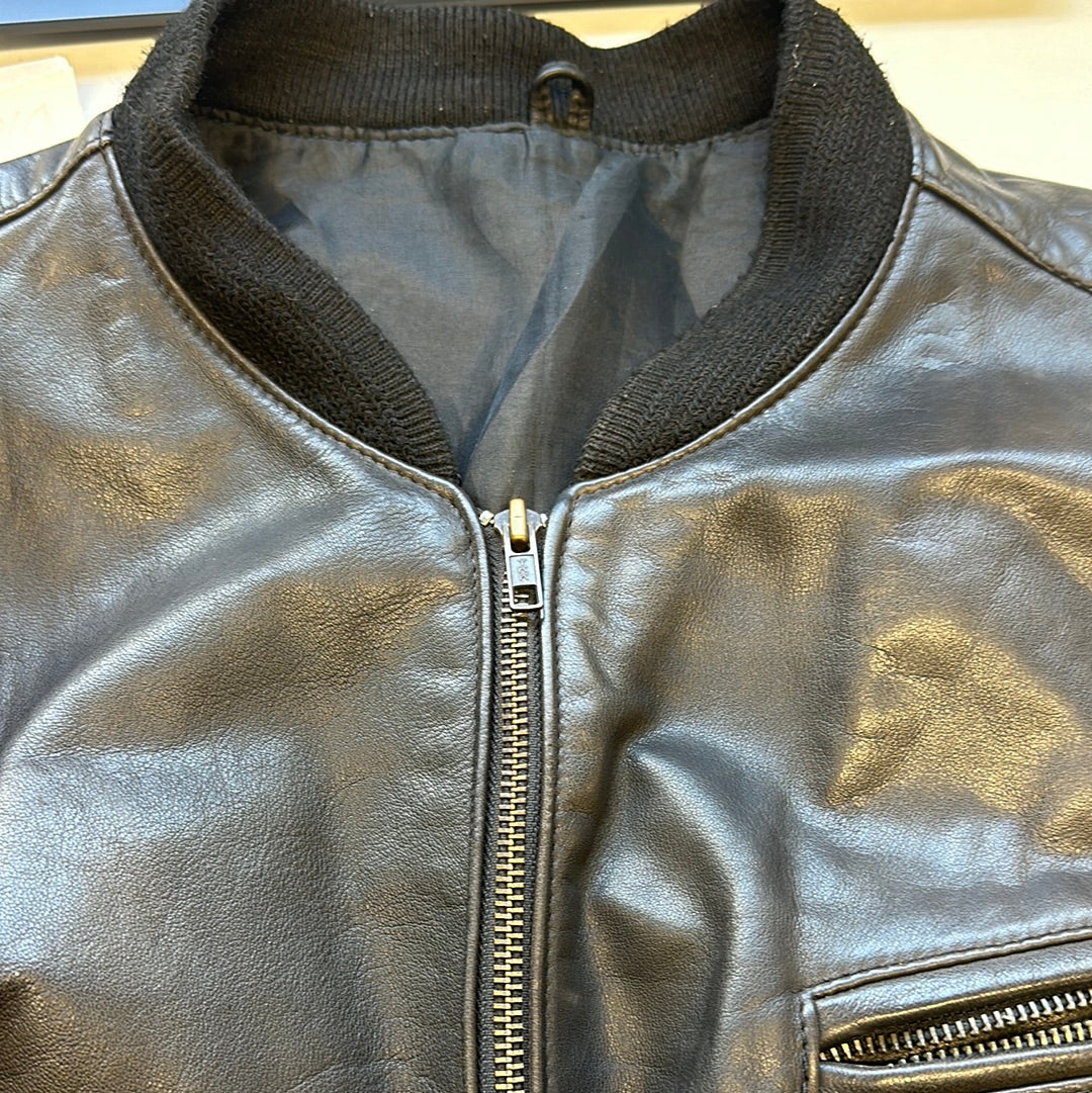 black leather bomber jacket