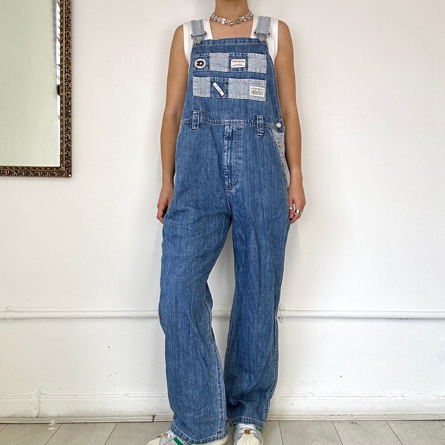 patchwork denim dungarees