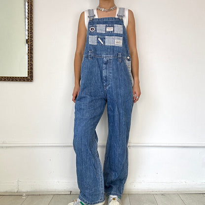 patchwork denim dungarees