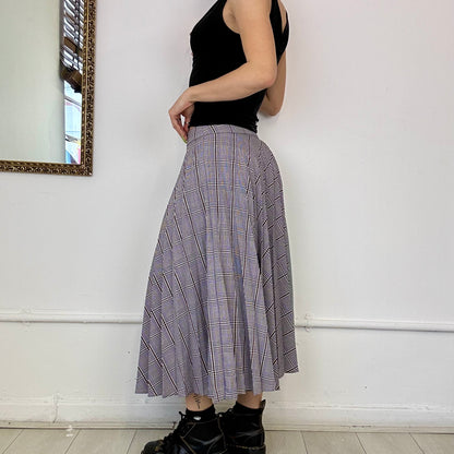 contrast checkered pleated midi skirt