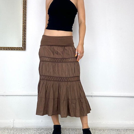 brown peasant style maxi skirt