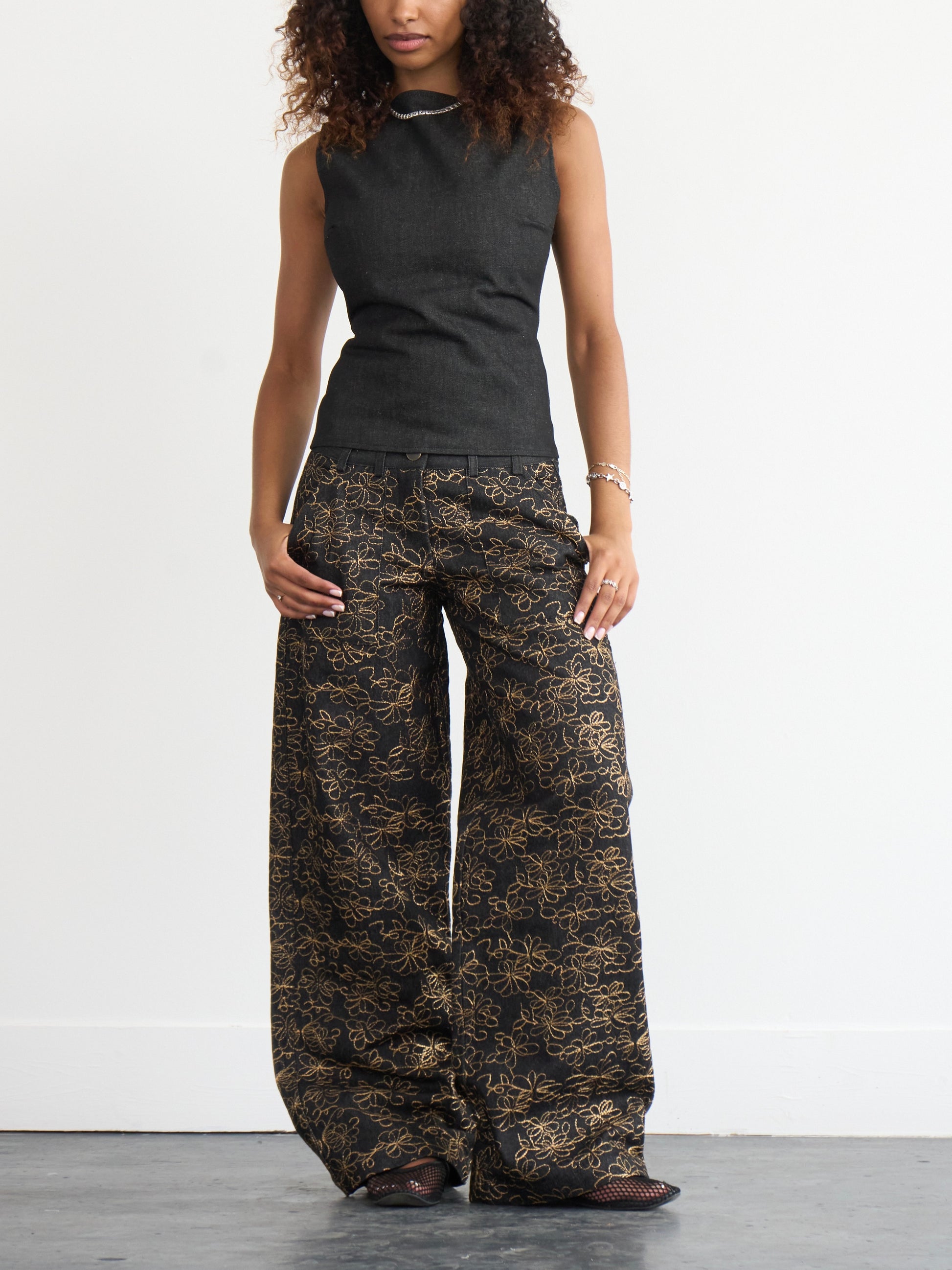 jean ample - denim anthracite brodé inversé