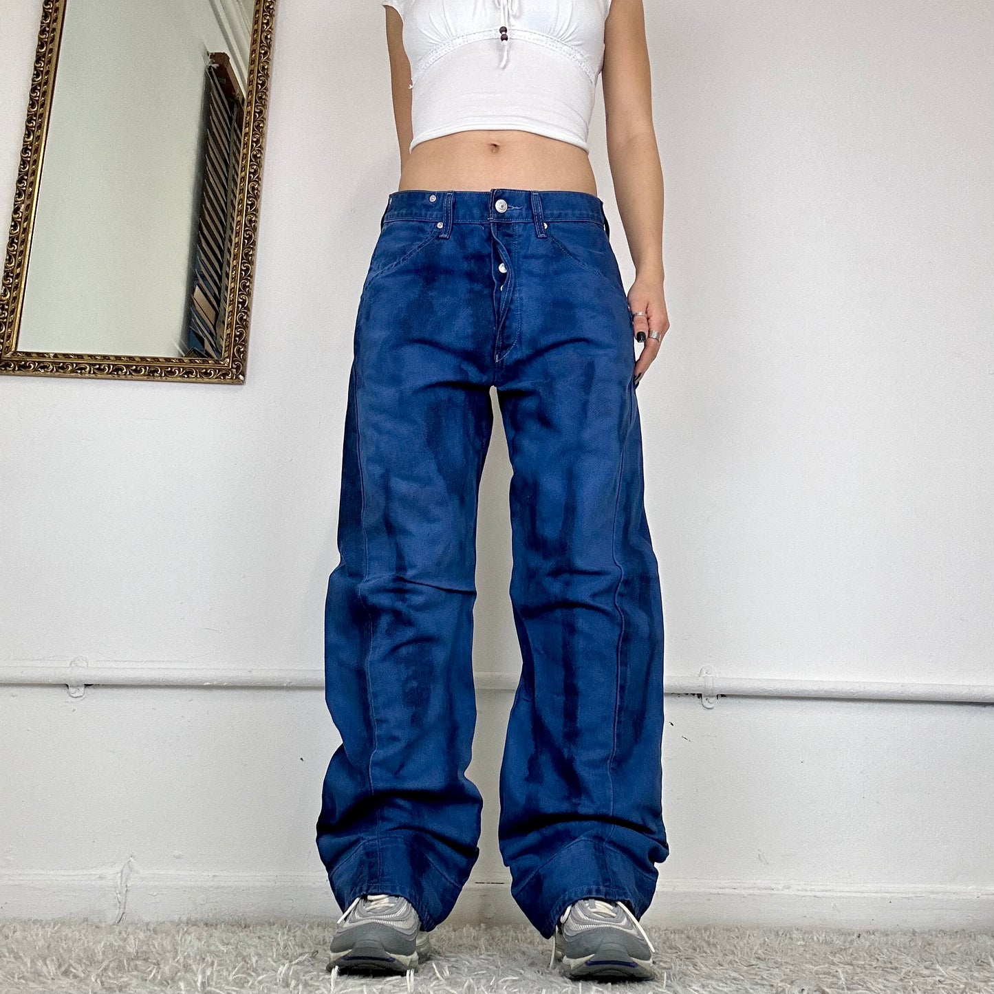 wide leg two tone blue levis jeans