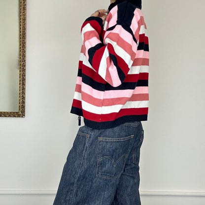 tommy hilfiger striped zip up jumper