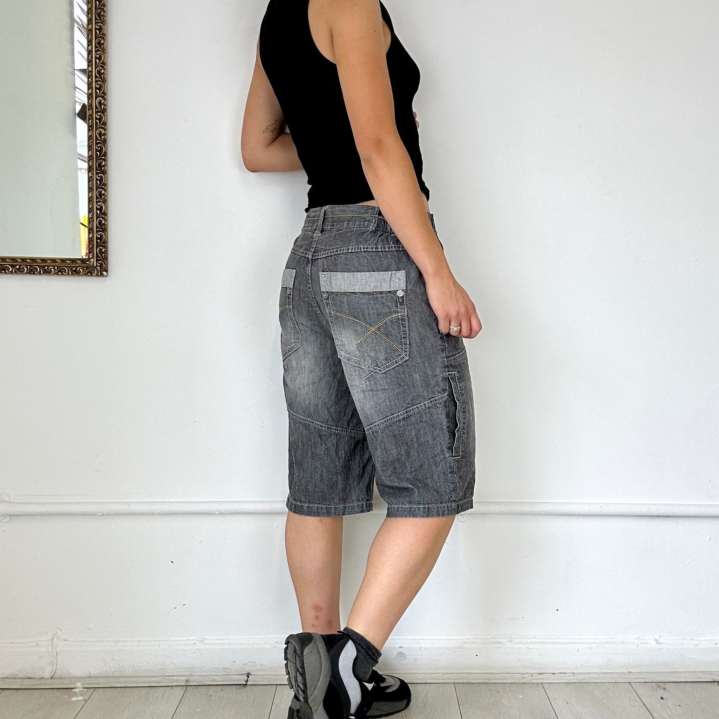 vintage grey cargo denim jorts