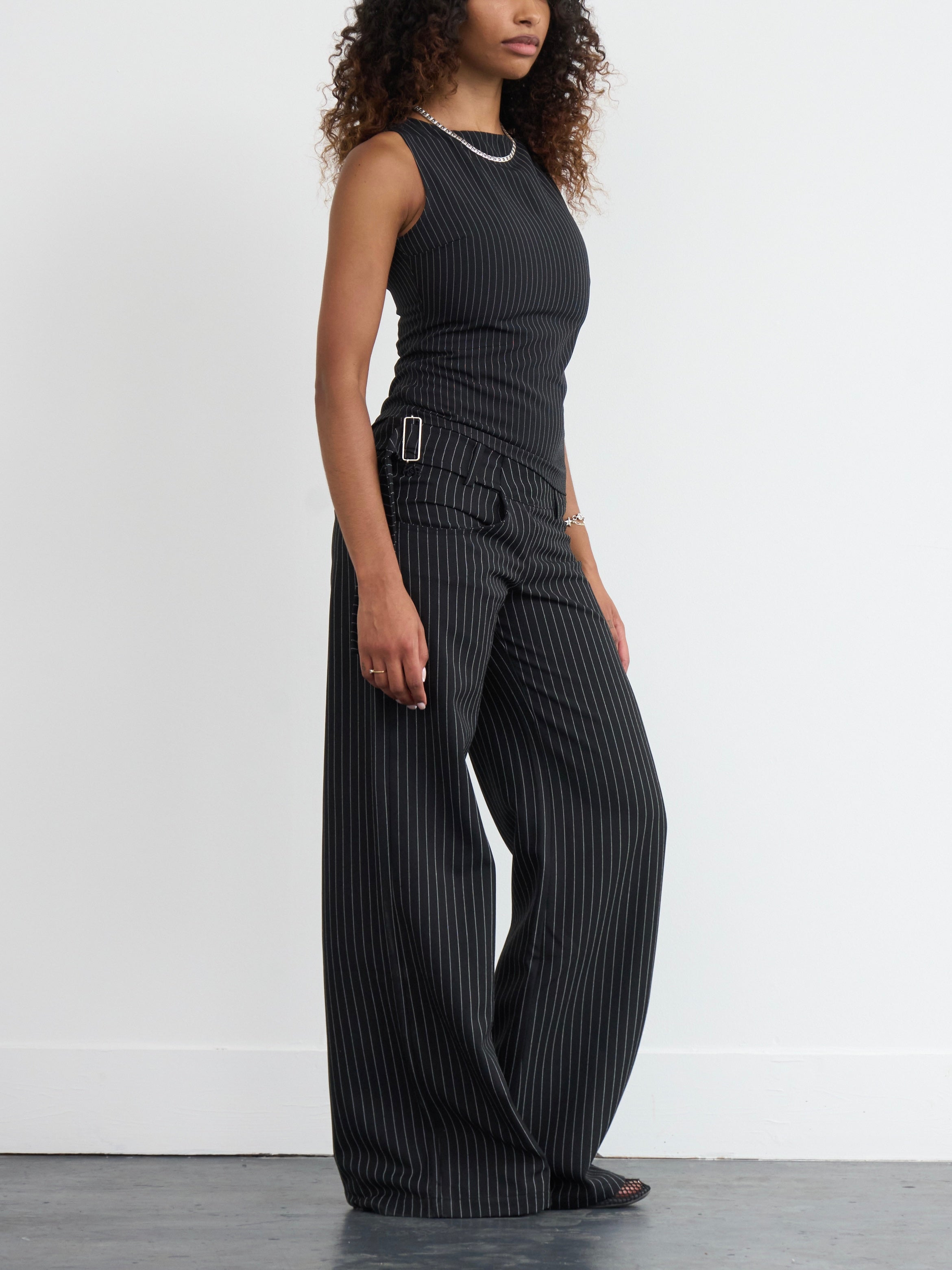 roman trouser  - black pinstripe