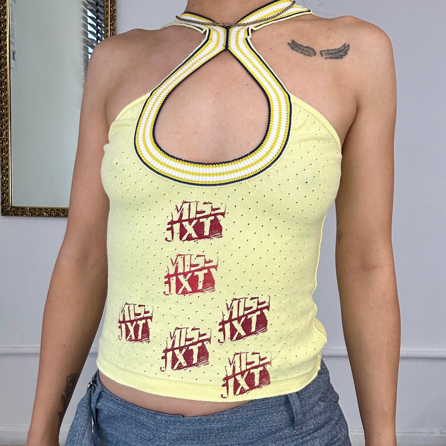 vintage yellow miss sixty halter neck clasp top