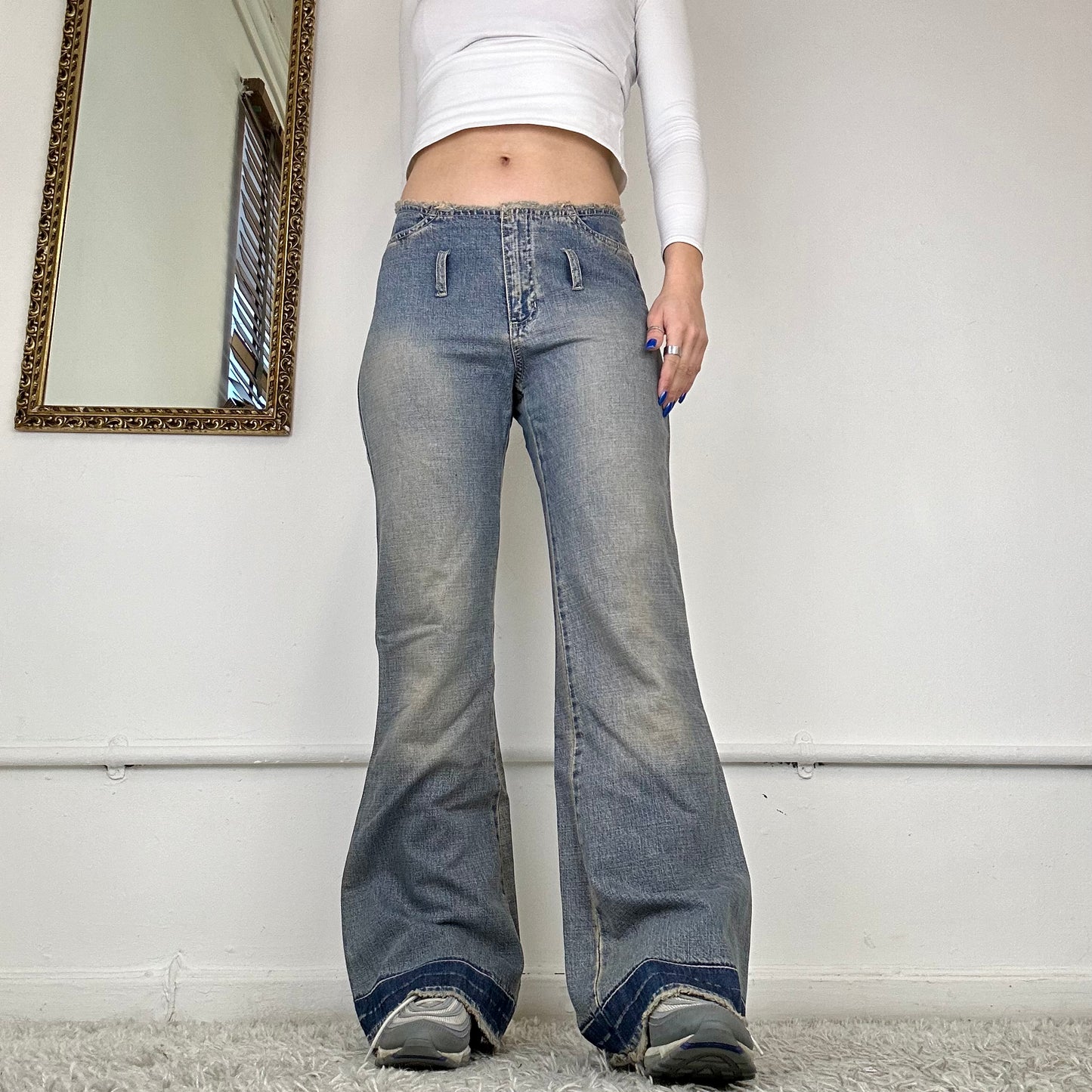 2000's flared distressed jeans