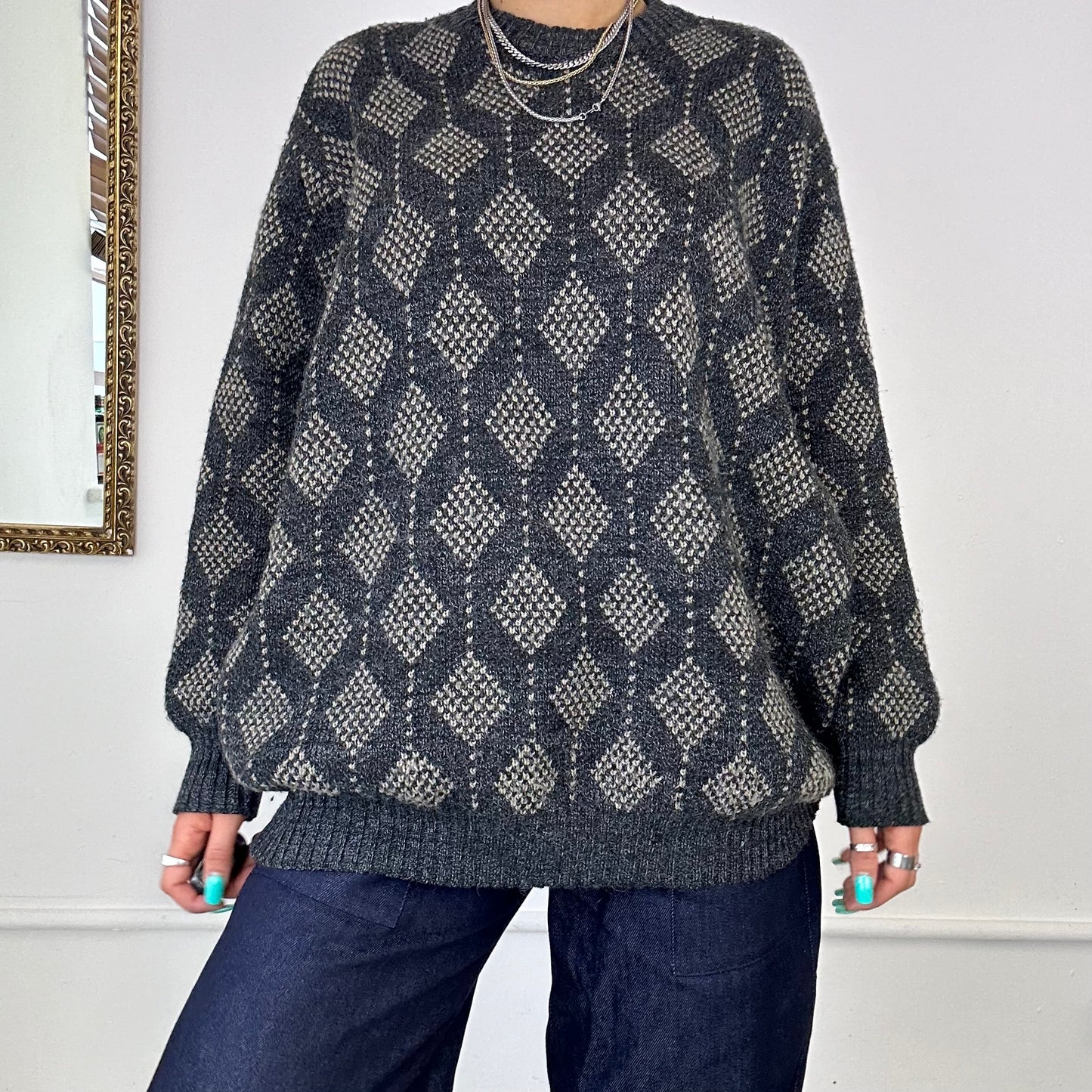 vintage geometric knitted jumper