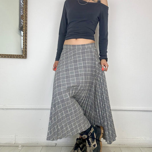 vintage checkered pleated maxi skirt