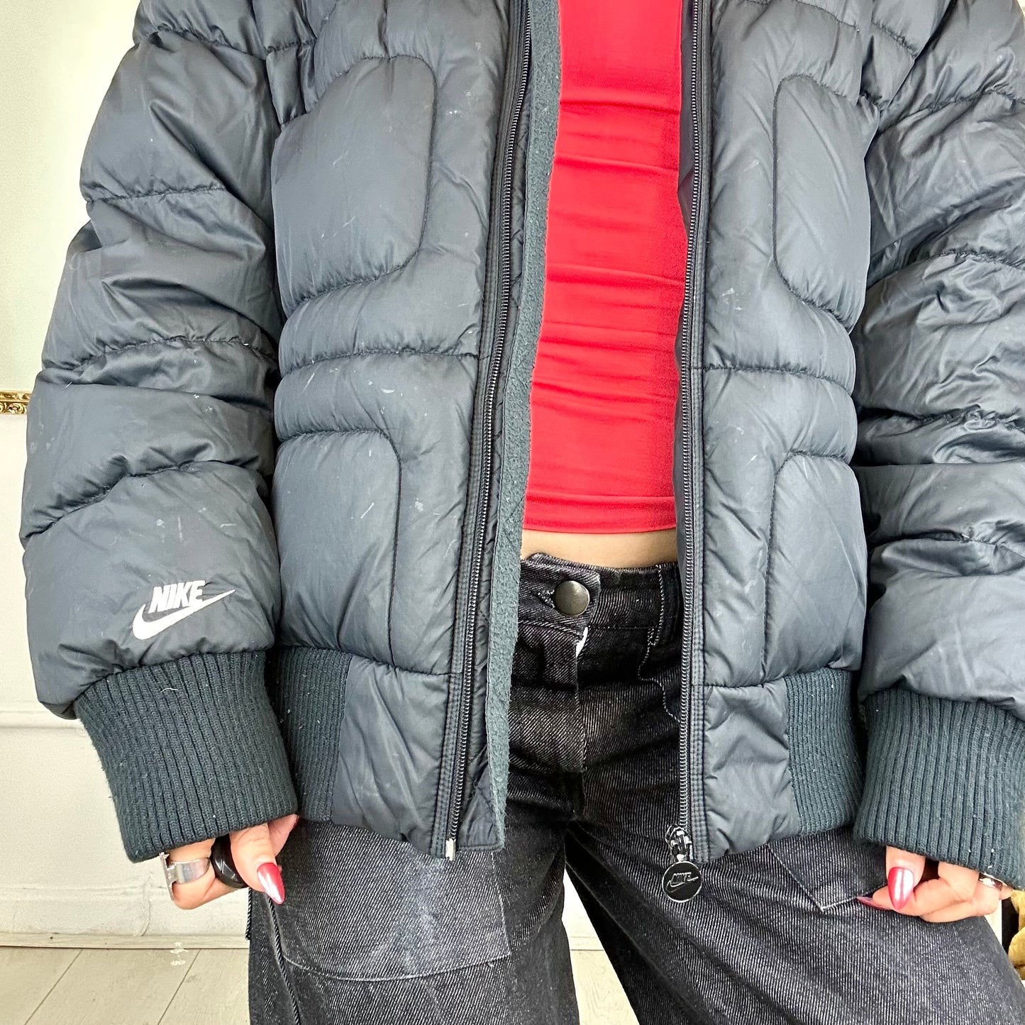 2000's black nike puffer coat