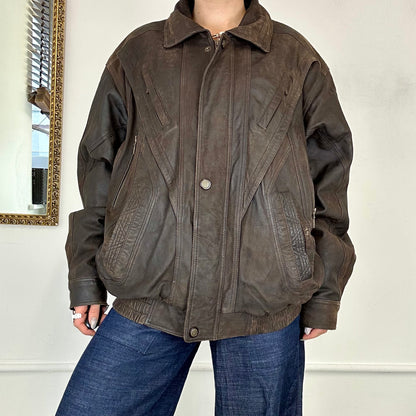 vintage brown leather bomber jacket