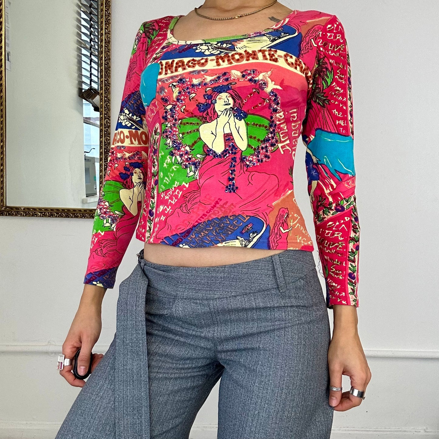 2000's italian colourful graphic print top