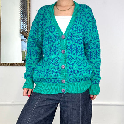 vintage blue and green knit cardigan