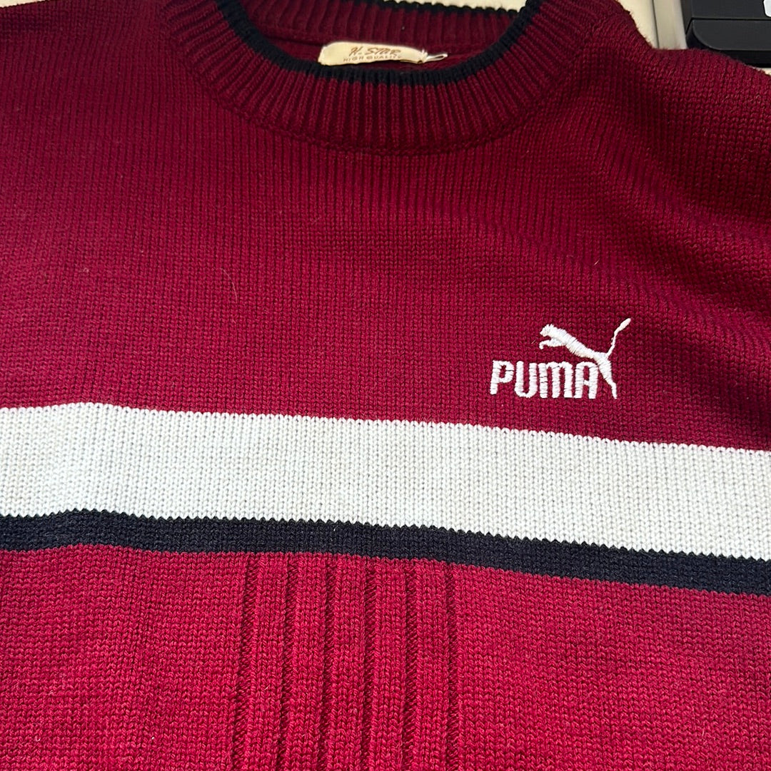 vintage red puma knitted jumper