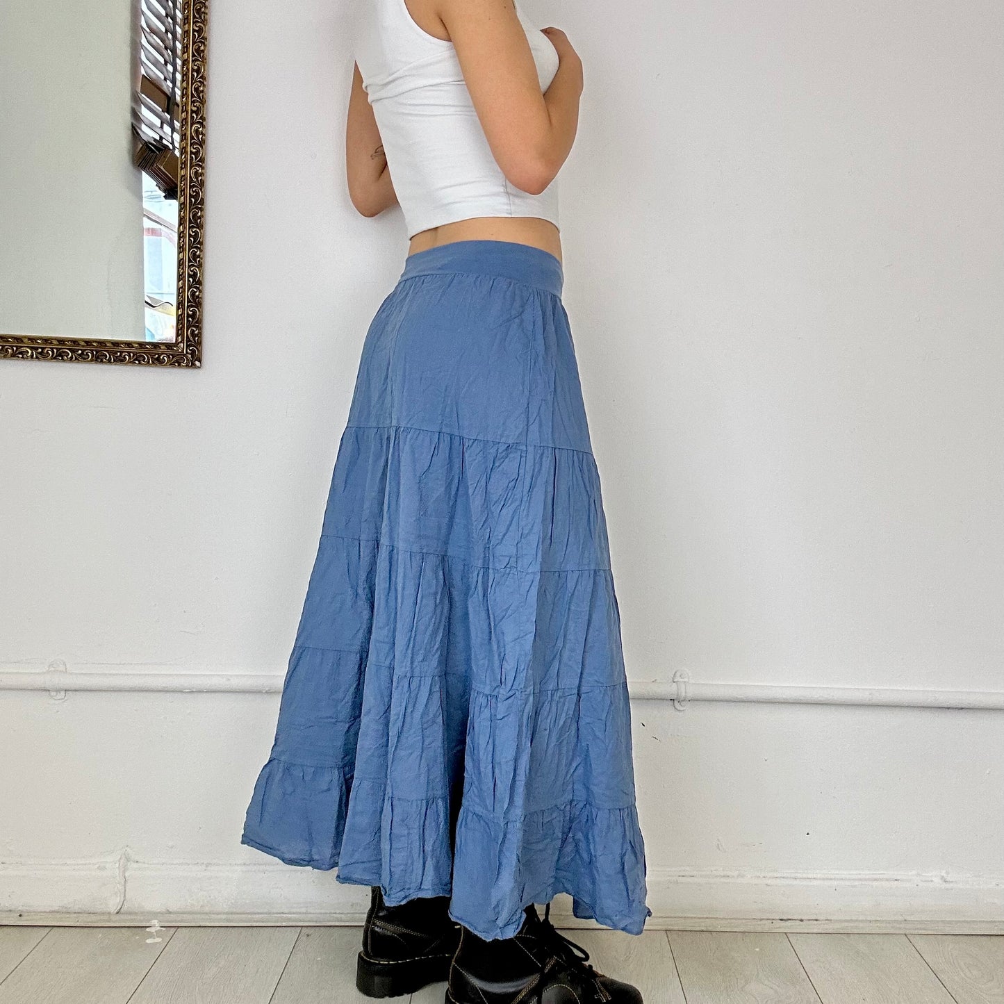 blue flowy maxi skirt