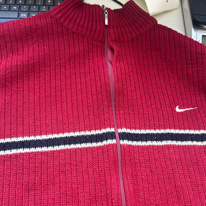 red vintage nike zip up knit jumper