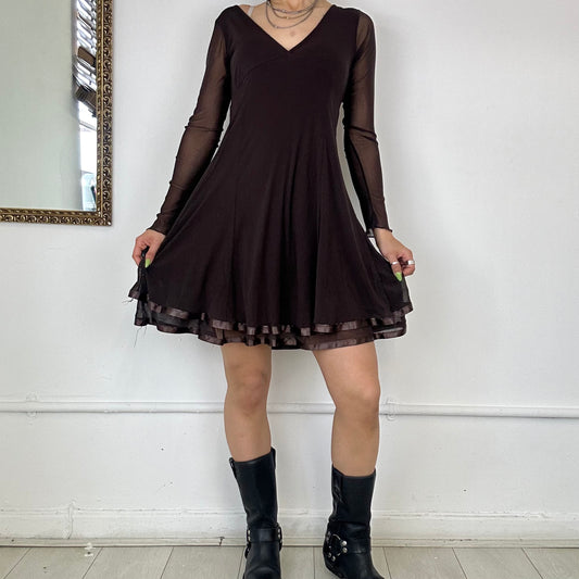 vintage brown mesh long sleeve dress