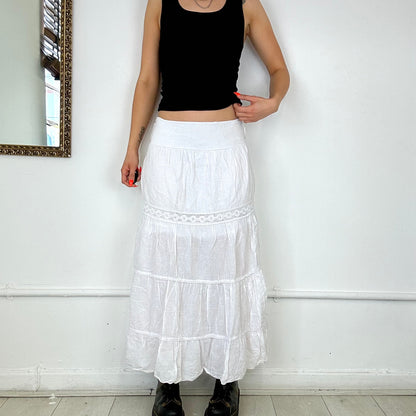 00s white tiered maxi skirt