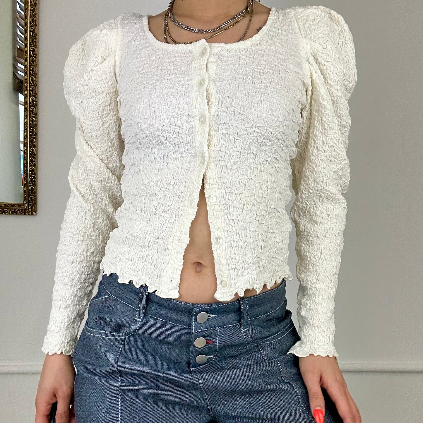 90s cream puff sleeve blouse