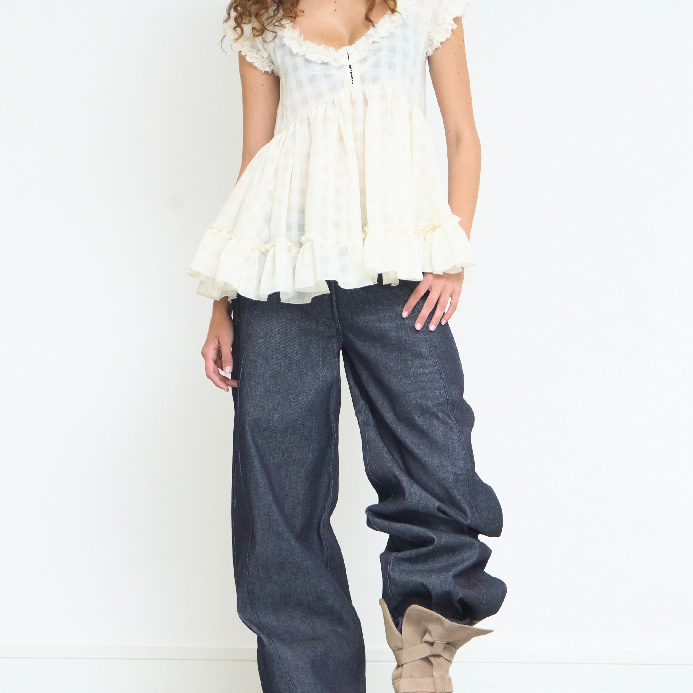 jean babydoll top - ivory wool