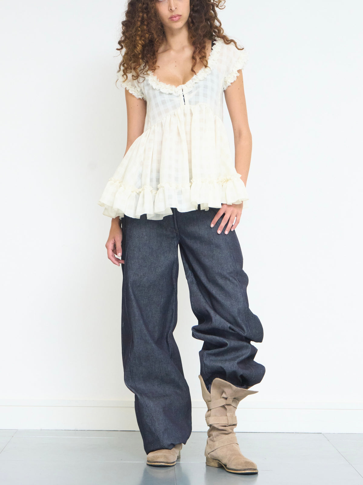 jean babydoll top - ivory wool