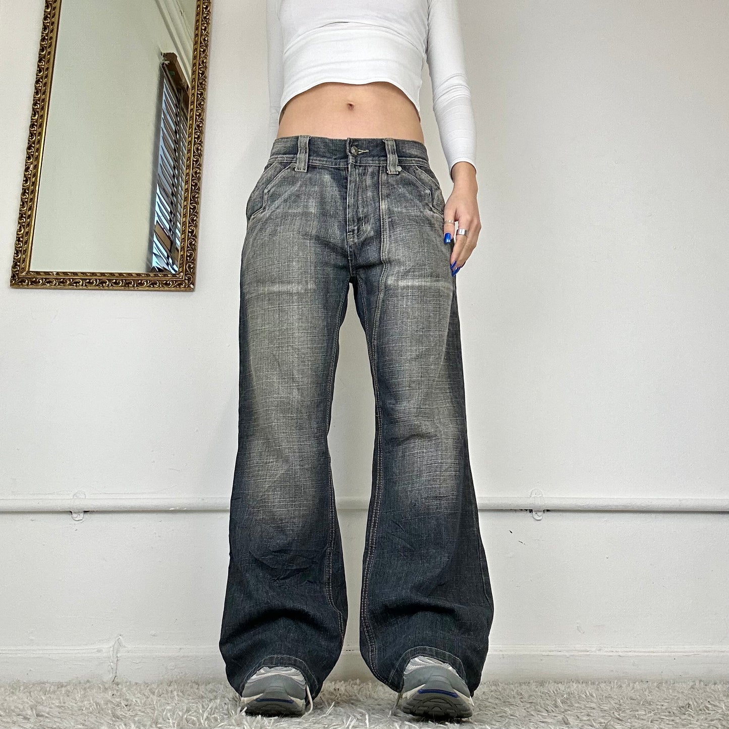 wide leg washed jeans