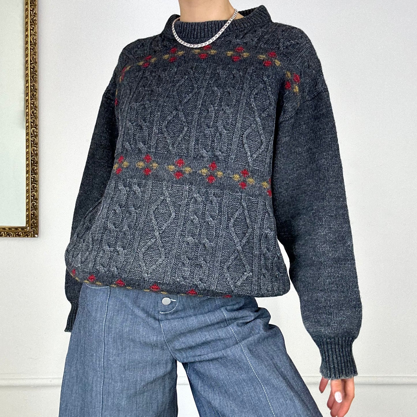 vintage grey cable knit jumper