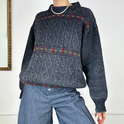 vintage grey cable knit jumper