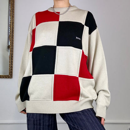 90's boss checkered knitted jumper