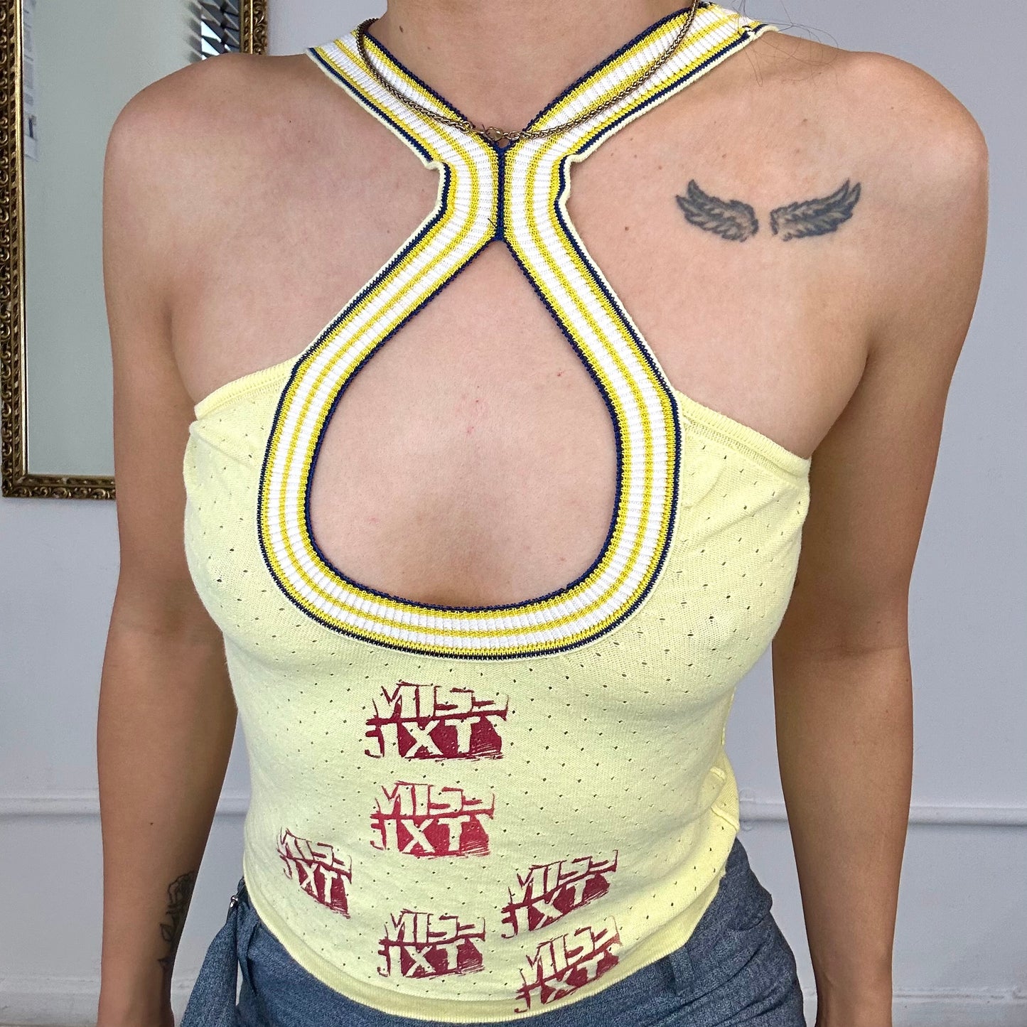 vintage yellow miss sixty halter neck clasp top