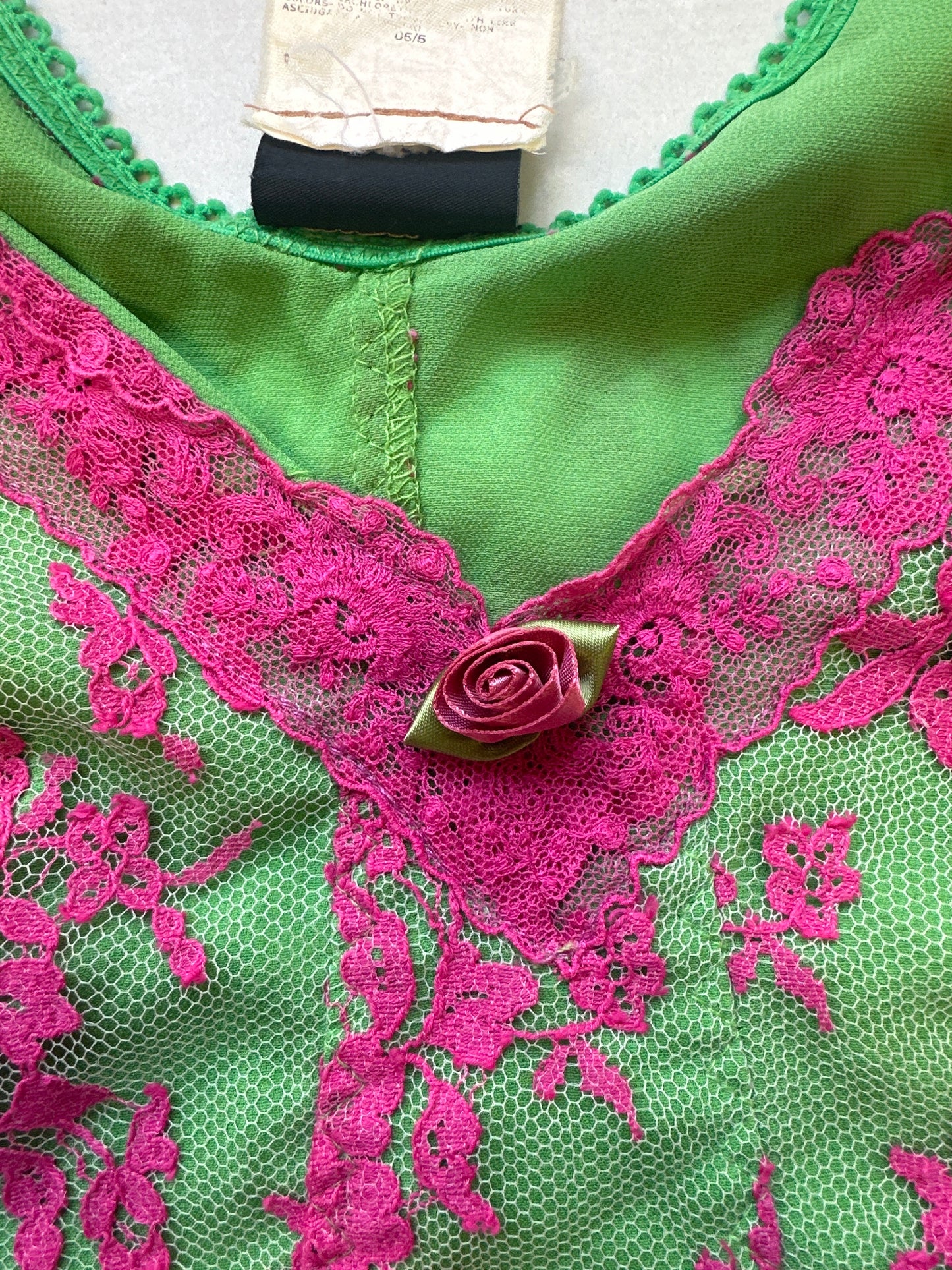 vintage dolce & gabbana green & pink lace corset top