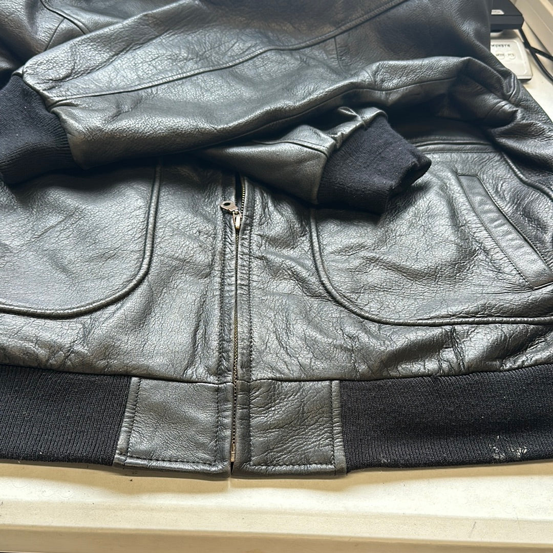 oversized black leather jacket