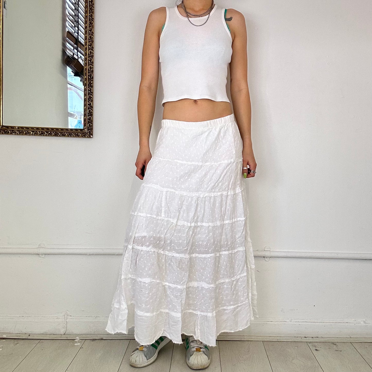 00’s white tiered maxi skirt