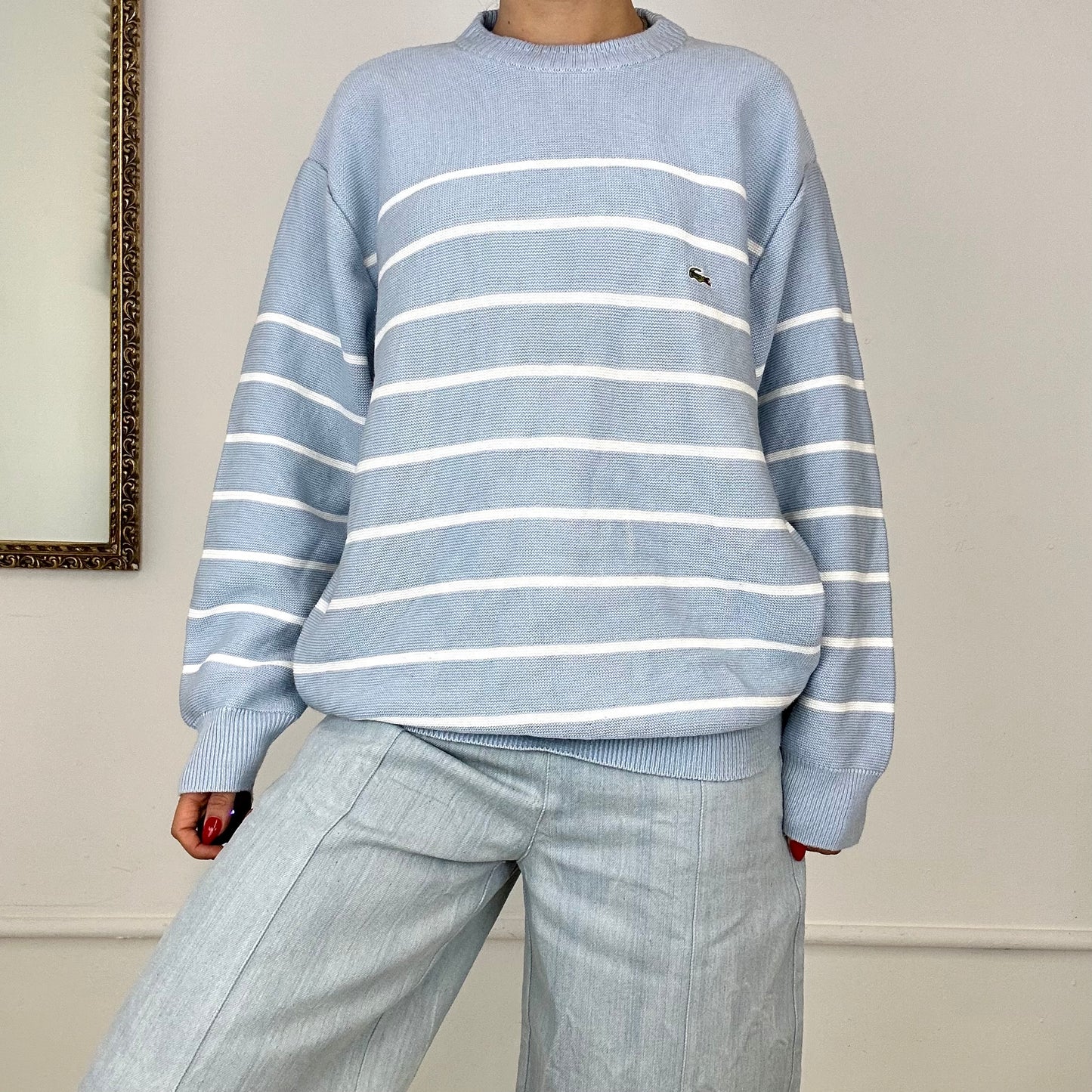 vintage baby blue striped lacoste knitted jumper