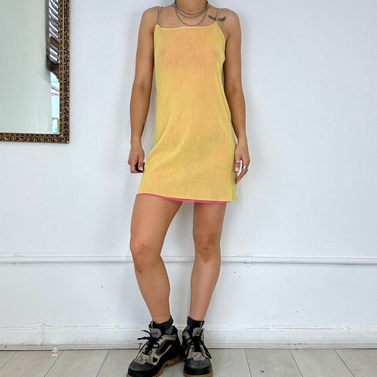 2000s yellow and pink layered mesh mini dress