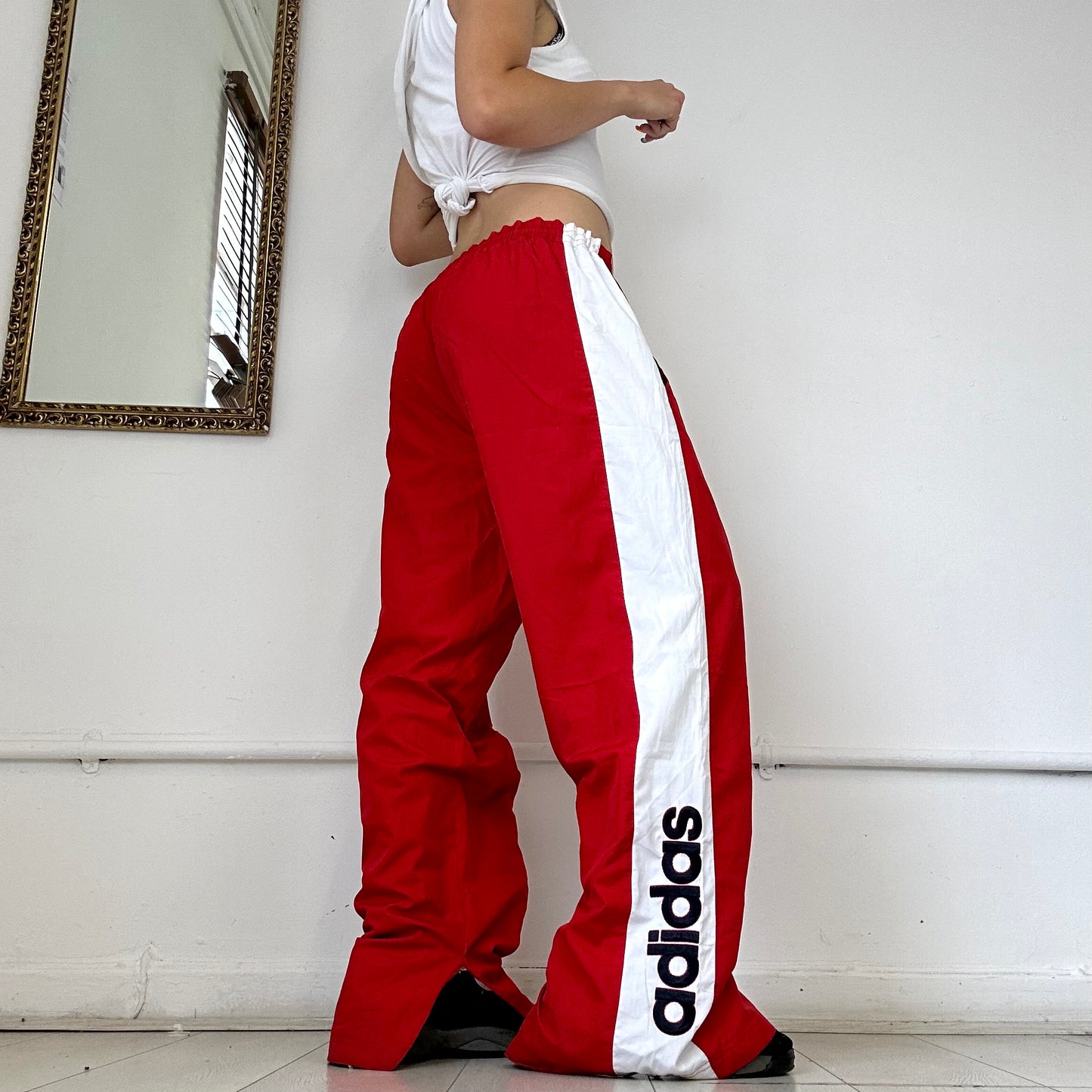 2000's red adidas tracksuit bottoms