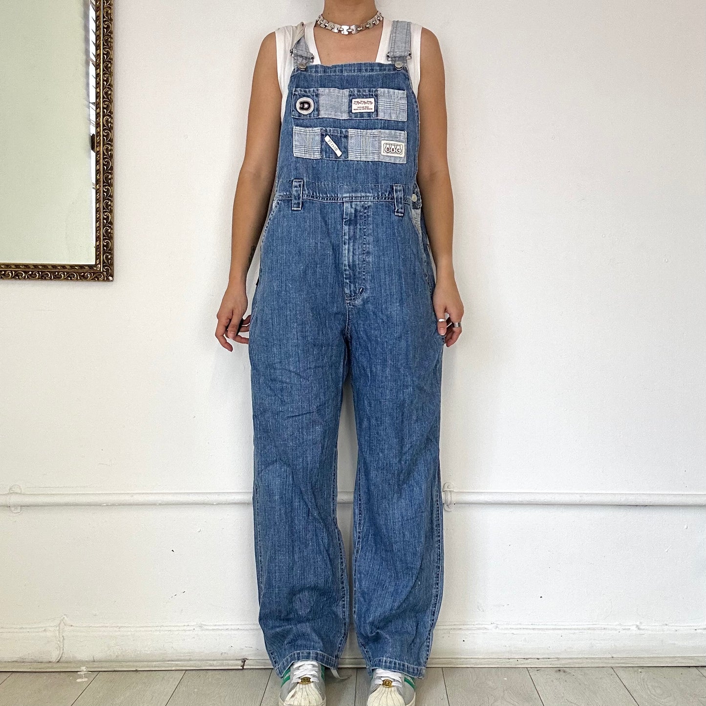 patchwork denim dungarees