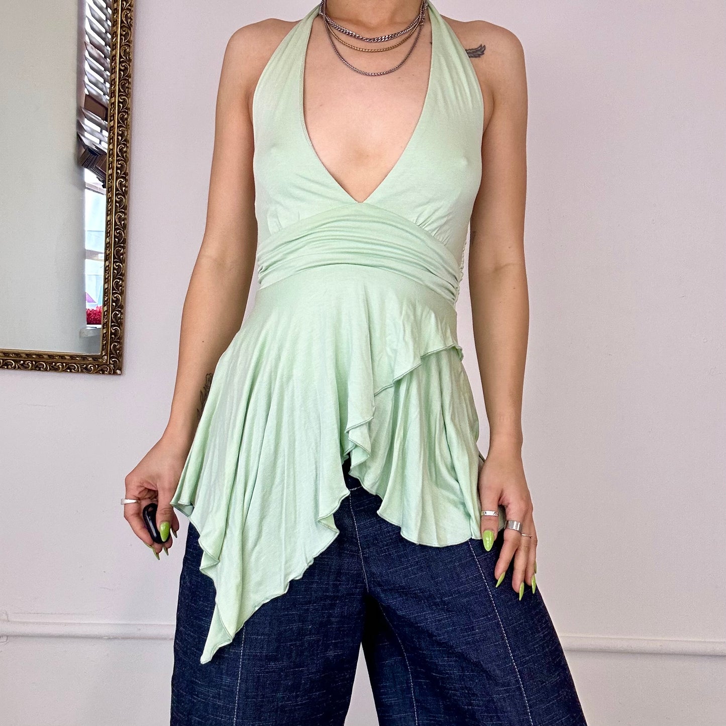 asymmetric halter neck top