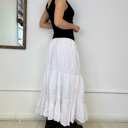 white tiered maxi skirt