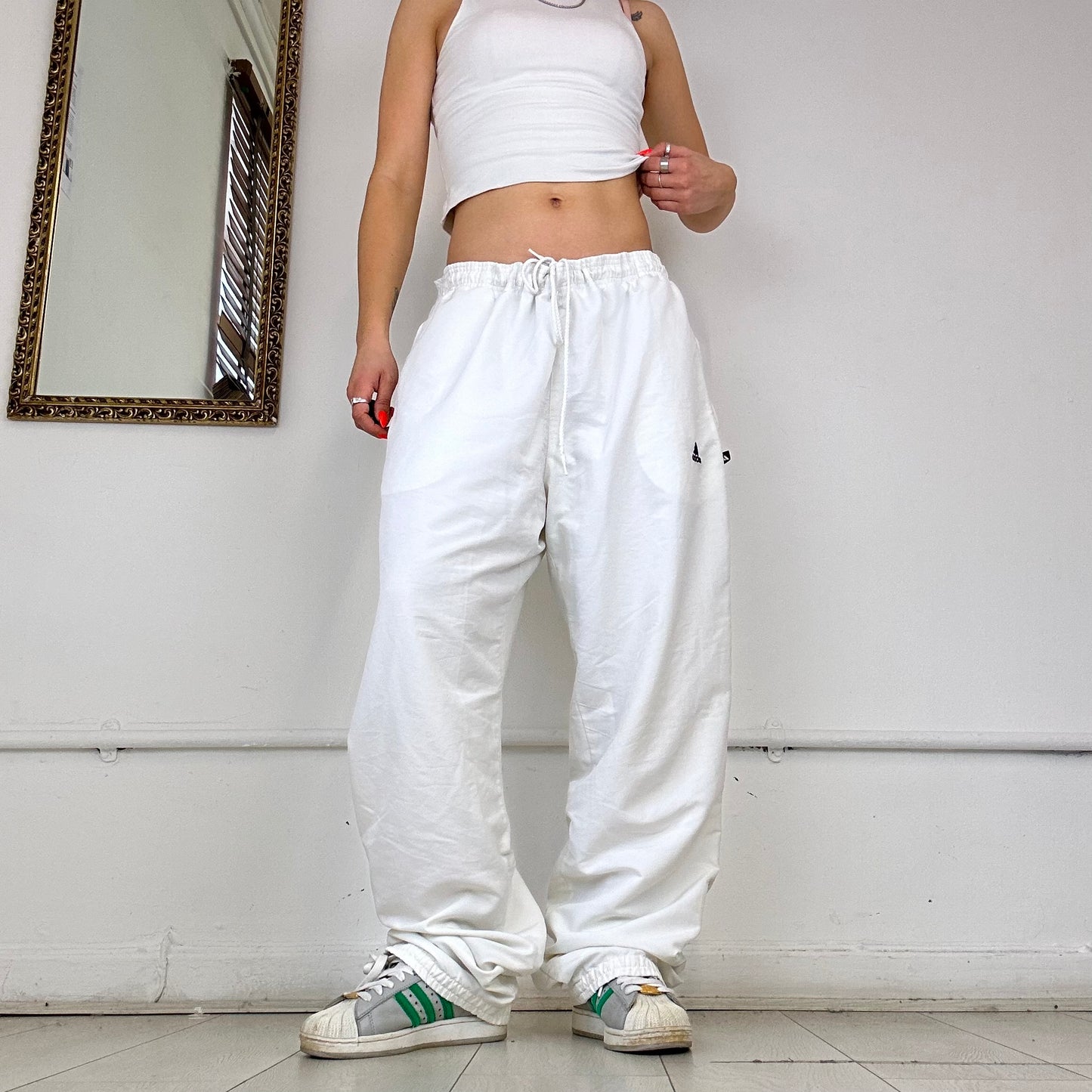 adidas baggy white tracksuit trousers