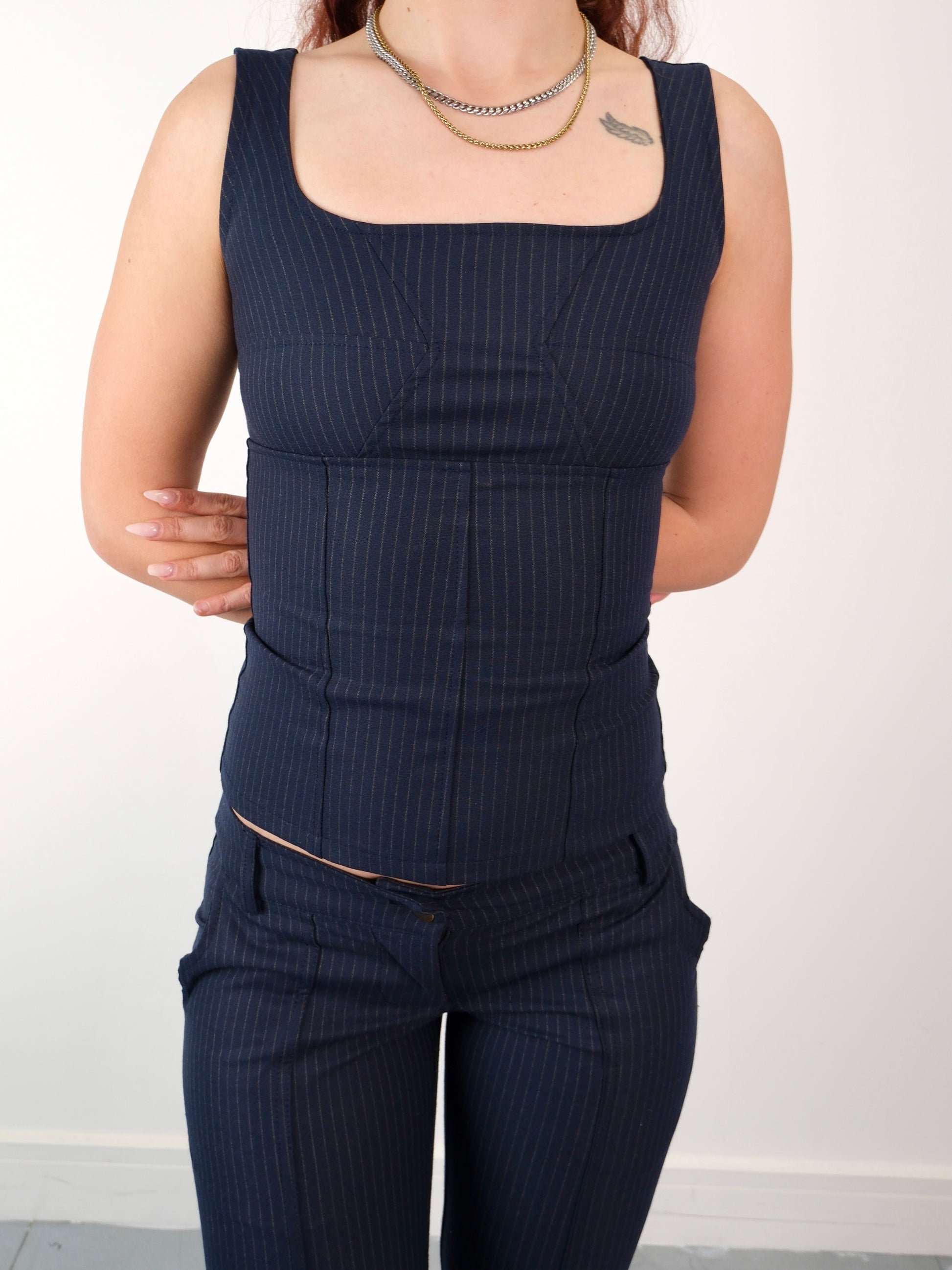 ellis top - navy pinstripe