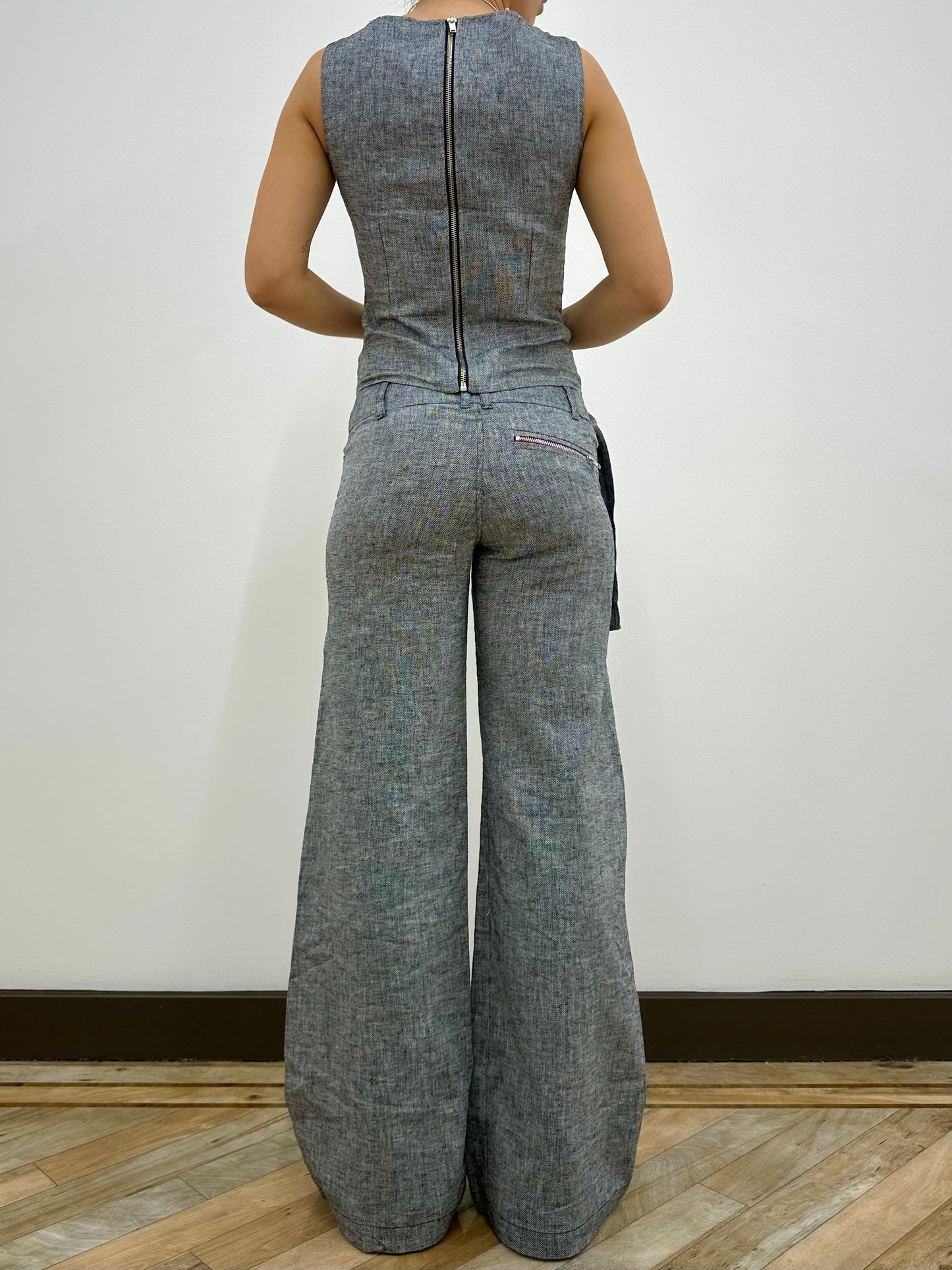 the roman trouser in herringbone linen