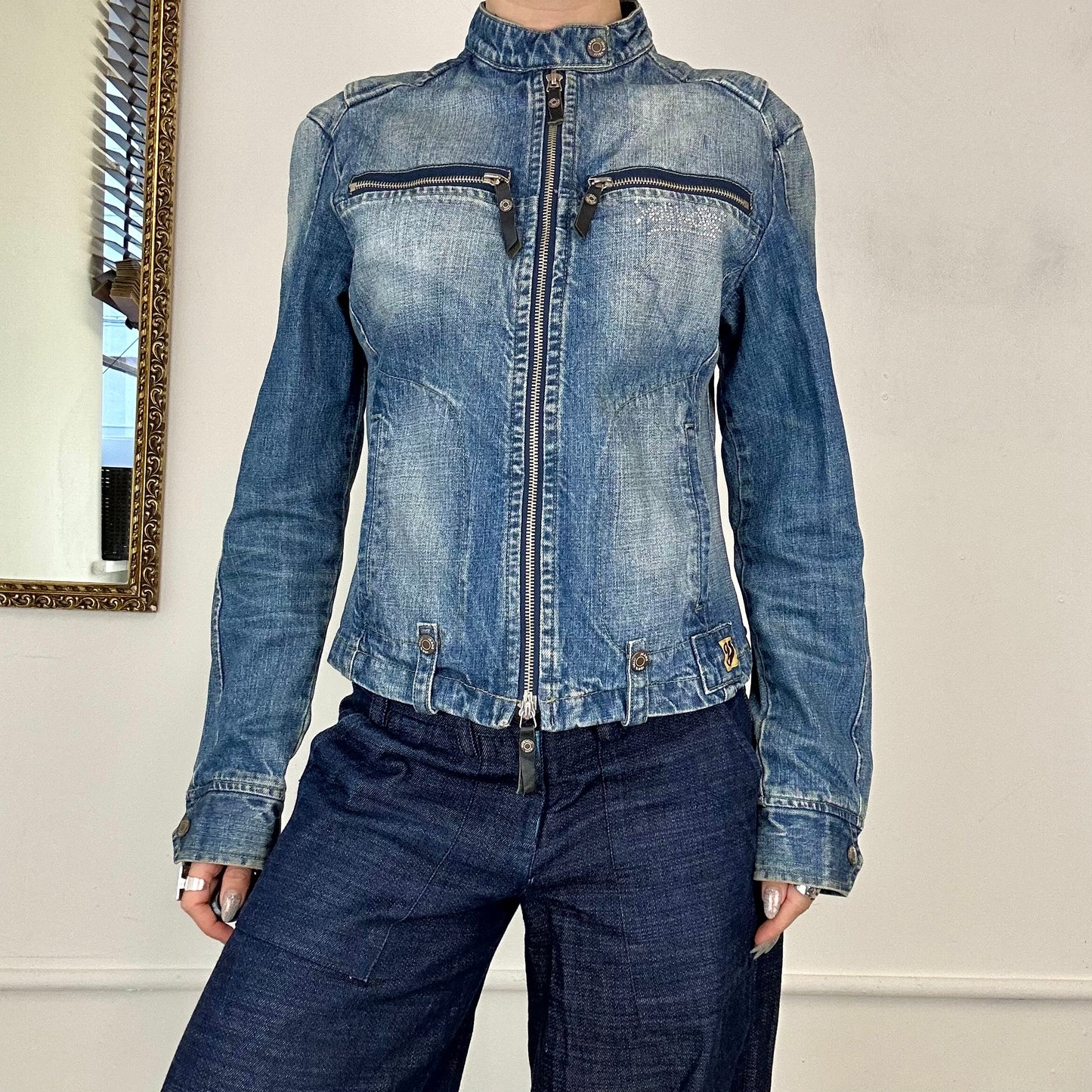 2000's denim zip up jacket